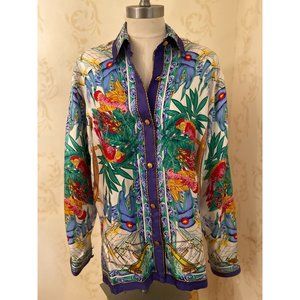 Ladies Size 10 Jerri Sherman Collection 100% Silk Nautical Blouse